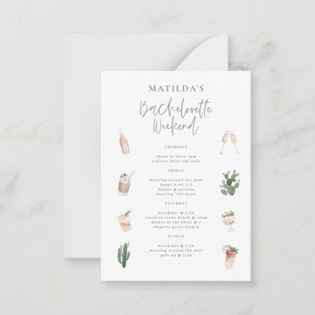 budget watercolor drinks bachelorette weekend card (Front)