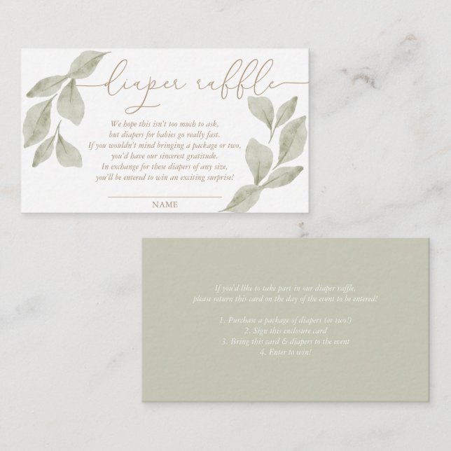Budget Watercolor Eucalyptus Diaper Raffle Enclosure Card (Front/Back)