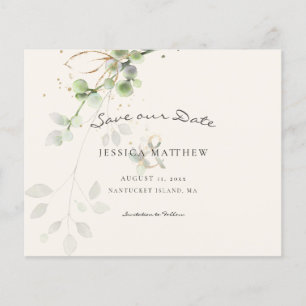 Budget Watercolor Eucalyptus Ecru Save The Date 