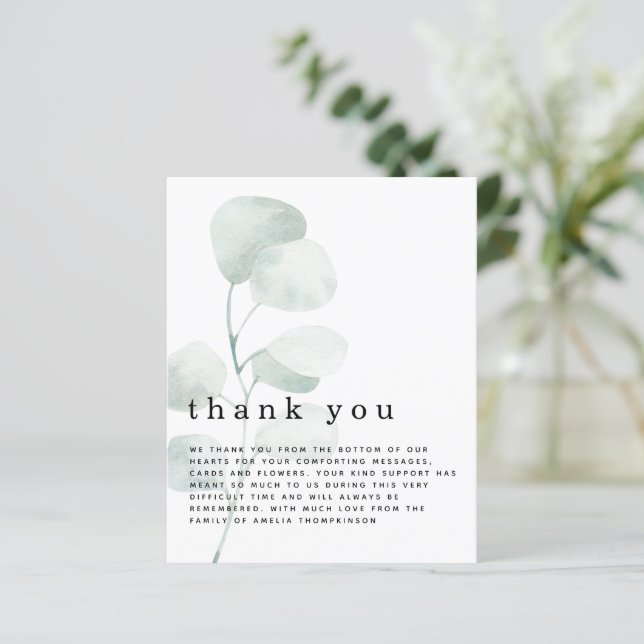 Budget Watercolor Eucalyptus Funeral Thank You (Standing Front)