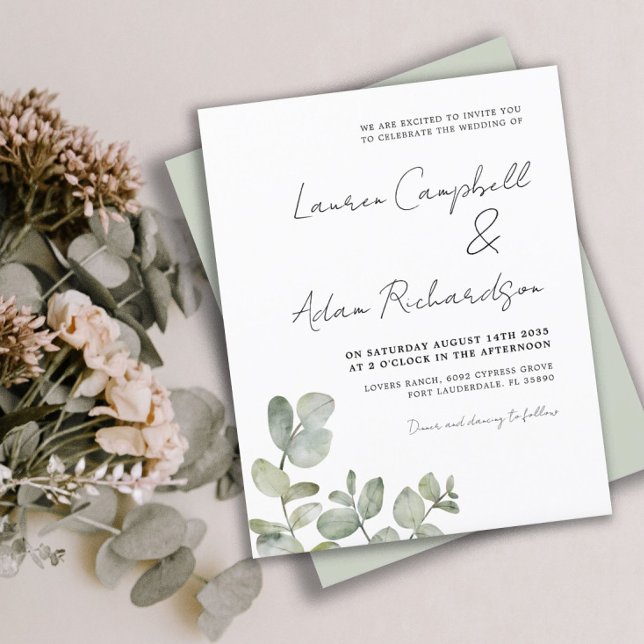 Budget Watercolor Eucalyptus Wedding Invitation (Creator Uploaded)