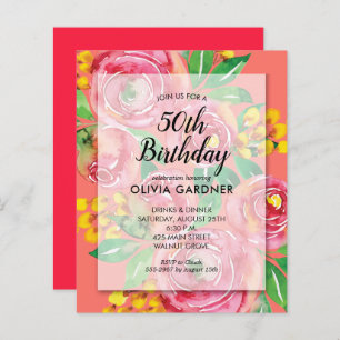 Budget Watercolor Floral Birthday Invitations