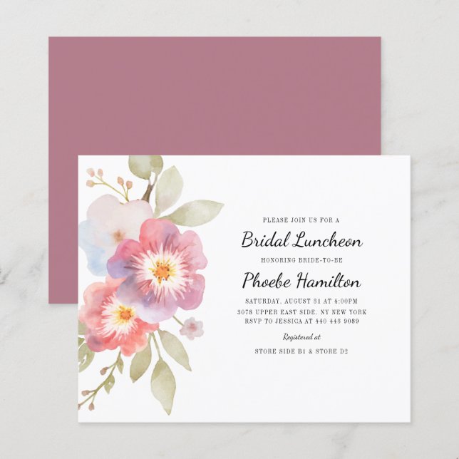 Budget Watercolor Floral Bridal Brunch Invitation (Front/Back)