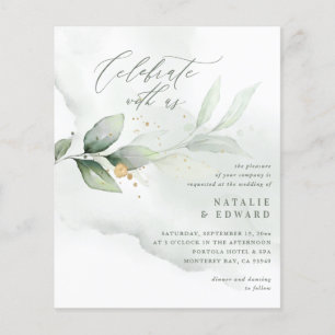 budget Watercolor foliage metallic gold wedding