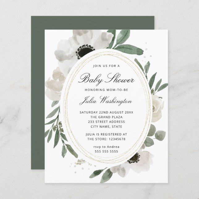 Budget Watercolor Greenery Baby Shower Invitation (Front/Back)
