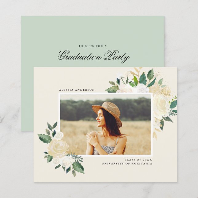 Budget Watercolor Greenery Floral Graduation Party (Front/Back)