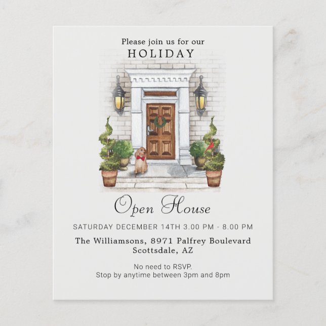 Budget Watercolor Holiday Open House Invitation (Front)