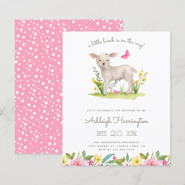 Budget Watercolor Lamb Spring Meadow Baby Shower (Front/Back)