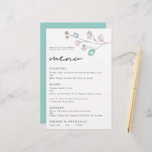 Budget Watercolor Leaves Script Wedding Menu