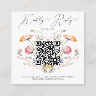 Budget Watercolor Meadow Wildflowers QR Code Enclosure Card