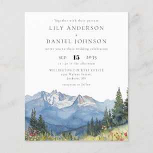 Budget Watercolor Mountain Wedding Invitation