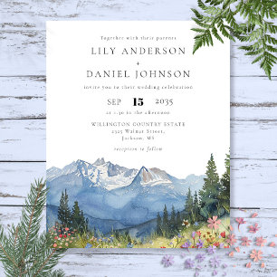 Budget Watercolor Mountain Wedding Invitation