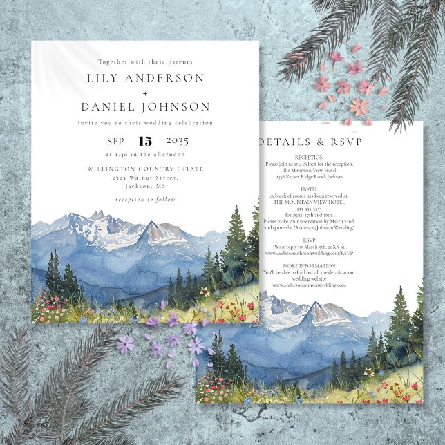 Budget Watercolor Mountain Wedding Invitation (Budget Watercolor Mountain Wedding Invitation)