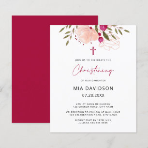Budget Watercolor Pink Floral Girl Christening