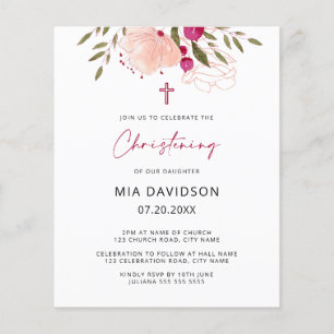 Budget Watercolor Pink Floral Girl Christening