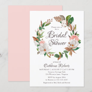Budget Watercolor Pink Green Floral Bridal Shower Invitation