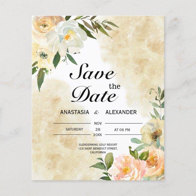 Budget Watercolor Save the Date. Save The Date Flyer (Front)