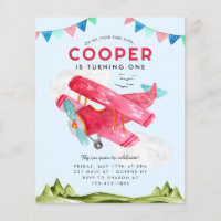 Budget Watercolor Sky Clouds Red Airplane Birthday