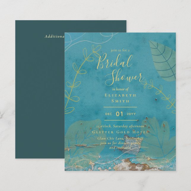 Budget Watercolor Teal Gold Bridal Shower  (Front/Back)