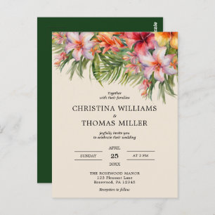 Budget Watercolor Tropical Wedding Invitation Postcard
