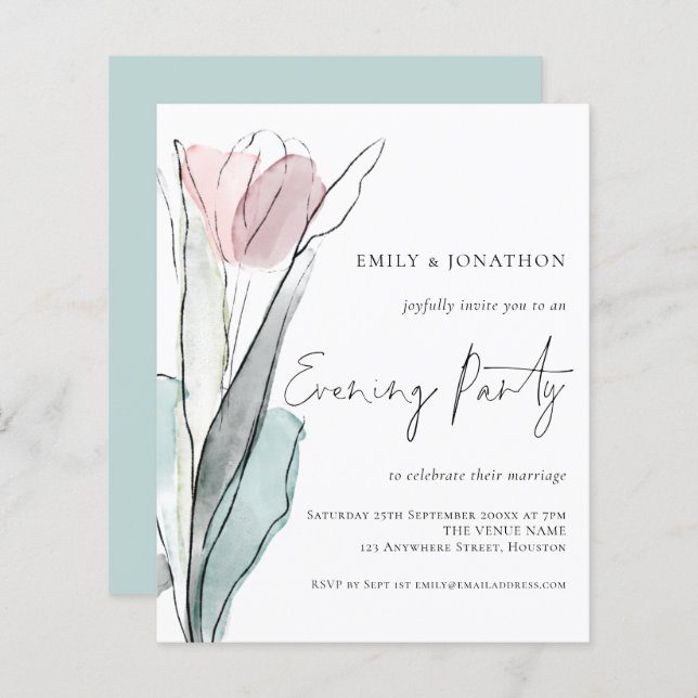 Budget Watercolor Tulip Wedding Evening Party (Front/Back)