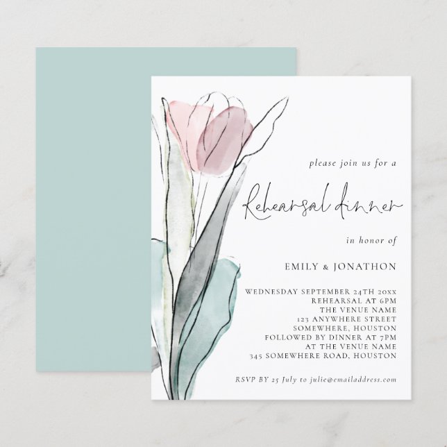 Budget Watercolor Tulip Wedding Rehearsal Dinner (Front/Back)