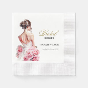 Budget Watercolor Wedding Gown Bridal Shower Napkin
