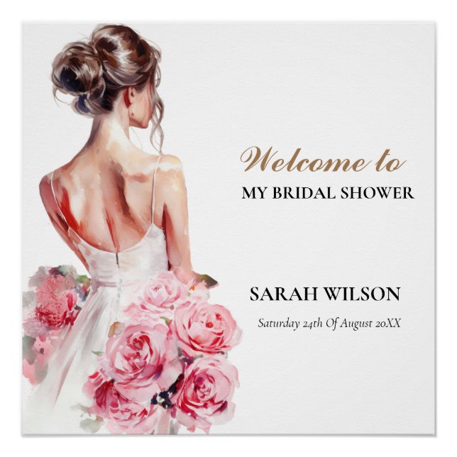 Budget Watercolor Wedding Gown Bridal Shower  Poster (Front)