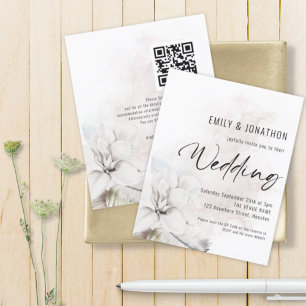 Budget Watercolor White Florals QR Wedding Invite