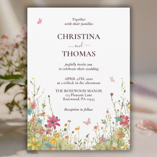 Budget Watercolor Wildflowers Boho Wedding Invitation