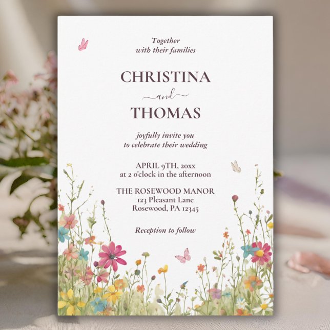 Budget Watercolor Wildflowers Boho Wedding Invitation (Creator Uploaded)