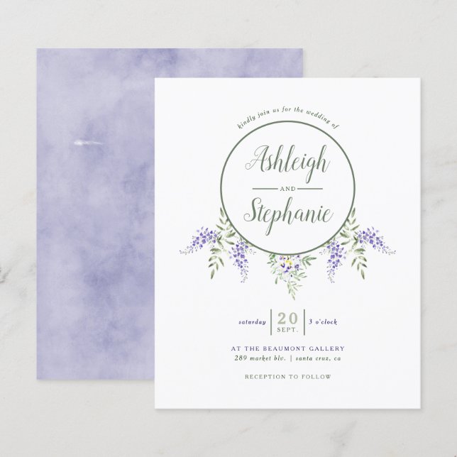 Budget Watercolor Wisteria Drop Wedding (Front/Back)