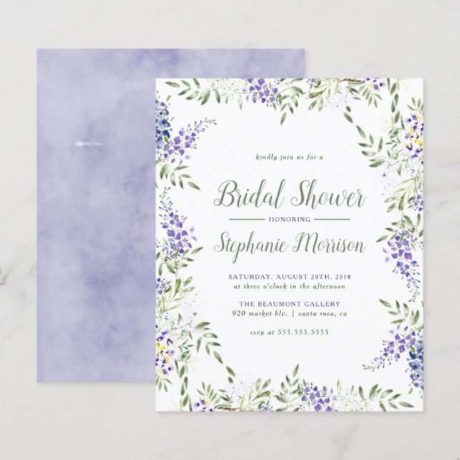 Budget Watercolor Wisteria Floral Bridal Shower (Front/Back)
