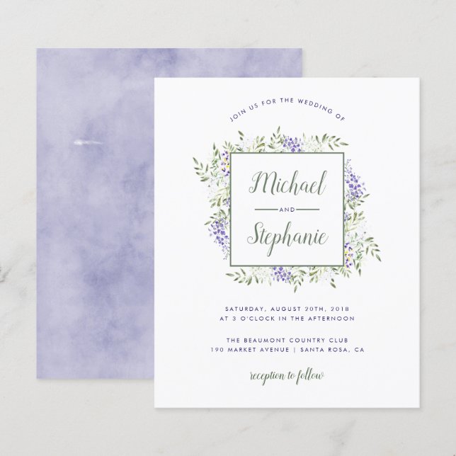 Budget Watercolor Wisteria Frame Wedding (Front/Back)