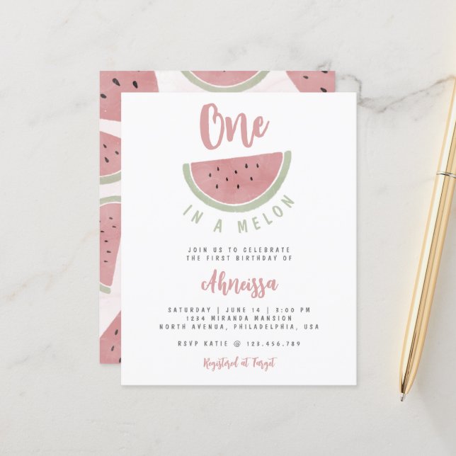 Budget Watermelon One in A Melon First Birthday (Front/Back In Situ)