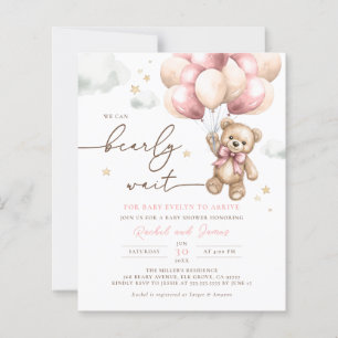 Budget We Can Bearly Wait Pink Baby Shower Invite