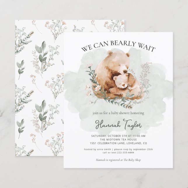 Budget We Can Bearly Wait Teddy Bear Baby Shower (Front/Back)