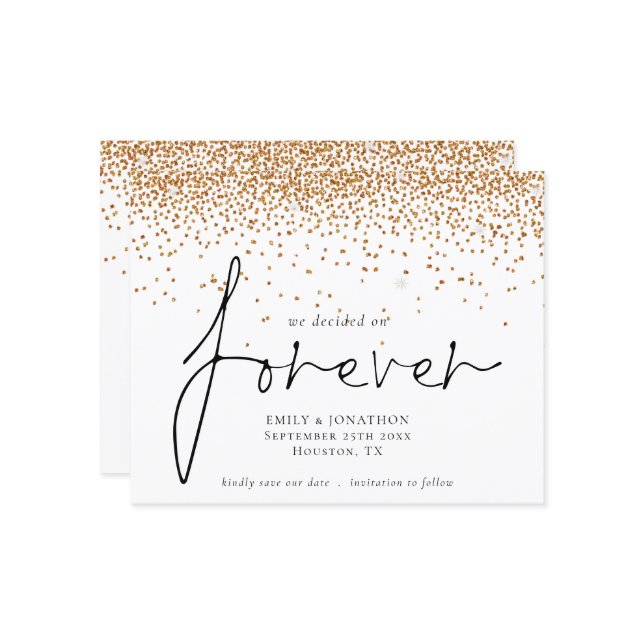 Budget We Decided Forever Gold Glitter Save Date (Front/Back In Situ)