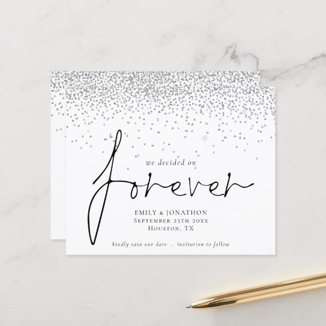 Budget We Decided Forever Silver Glitter Save Date (Front/Back In Situ)