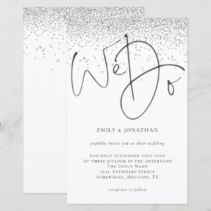 Budget We Do Script Silver Glitter Wedding Invite