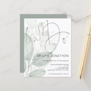 Budget We Do Watercolor Foliage Wedding Invitation
