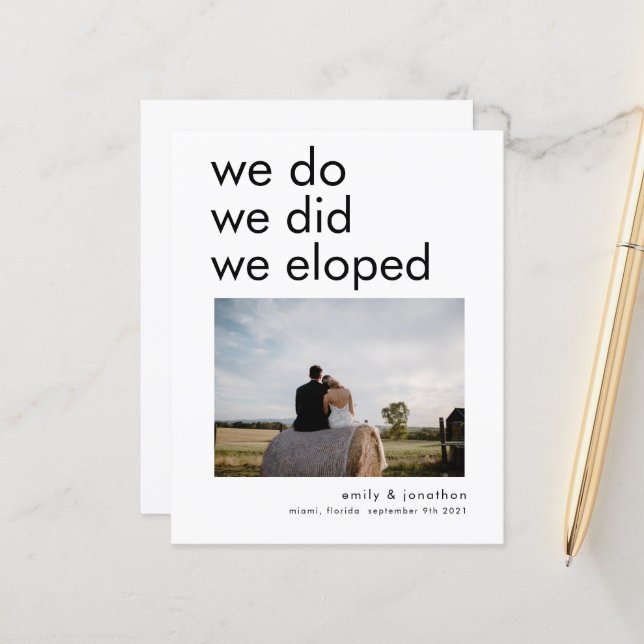 Budget We Do We Did We Eloped Photo Announcement (Front/Back In Situ)