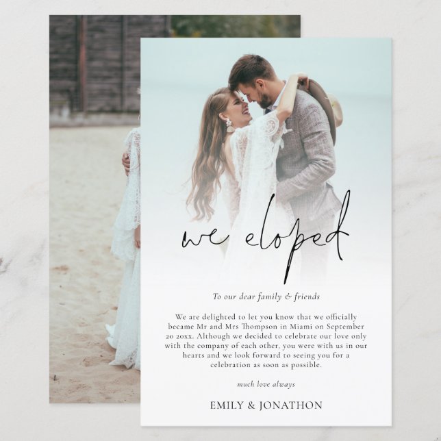 Budget We Eloped 2 Photo Script Elopement Announce (Front/Back)
