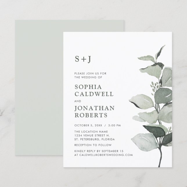 Budget Website RSVP Eucalyptus Wedding Invitation (Front/Back)
