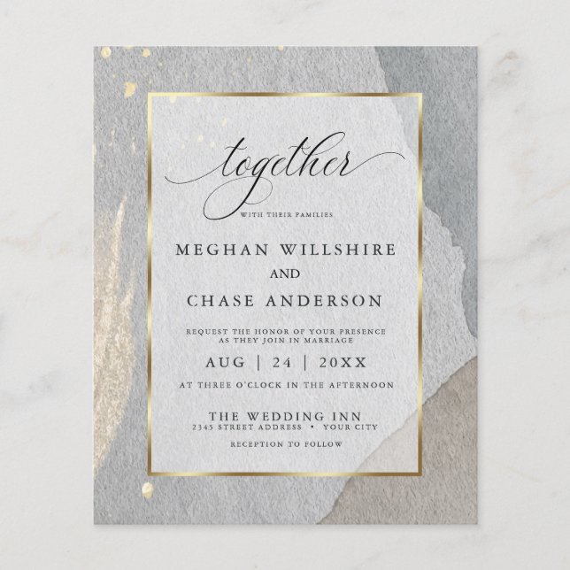 Budget Wedding Abstract Modern Pewter Stone (Front)