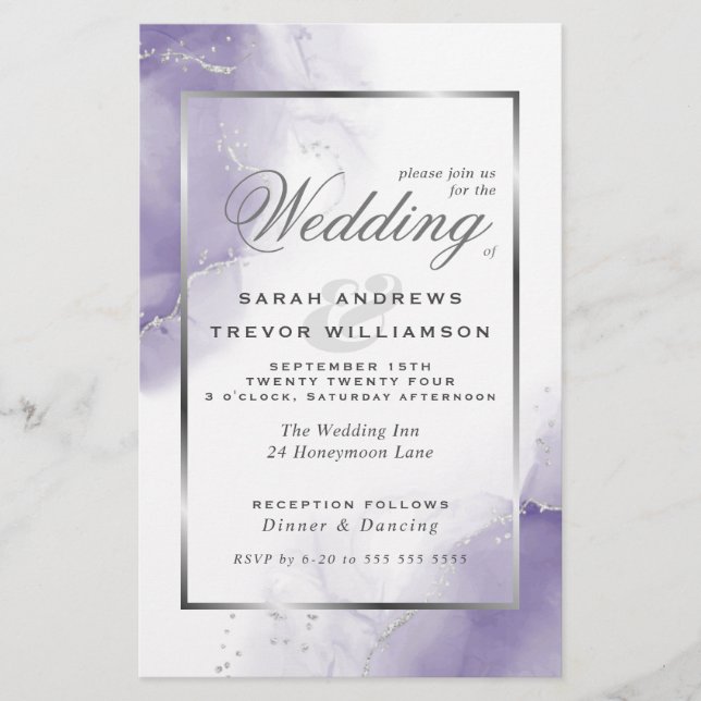 Budget Wedding Amethyst Purple Silver Abstract (Front)