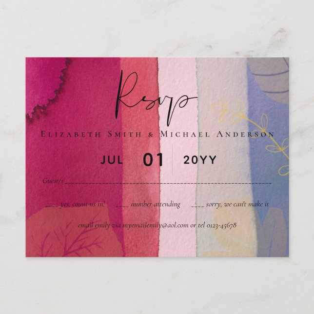 BUDGET Wedding Berry Red Purple Watercolor Postcard (Front)