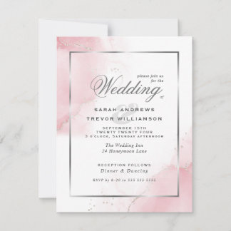 Budget Wedding Blush Pink Silver Abstract Invitation