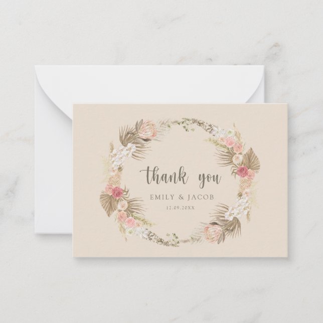 Budget wedding Boho floral wreath thank you Card (Front)