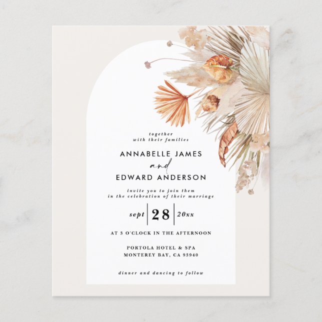 budget wedding botanical pampas grass invitation flyer (Front)